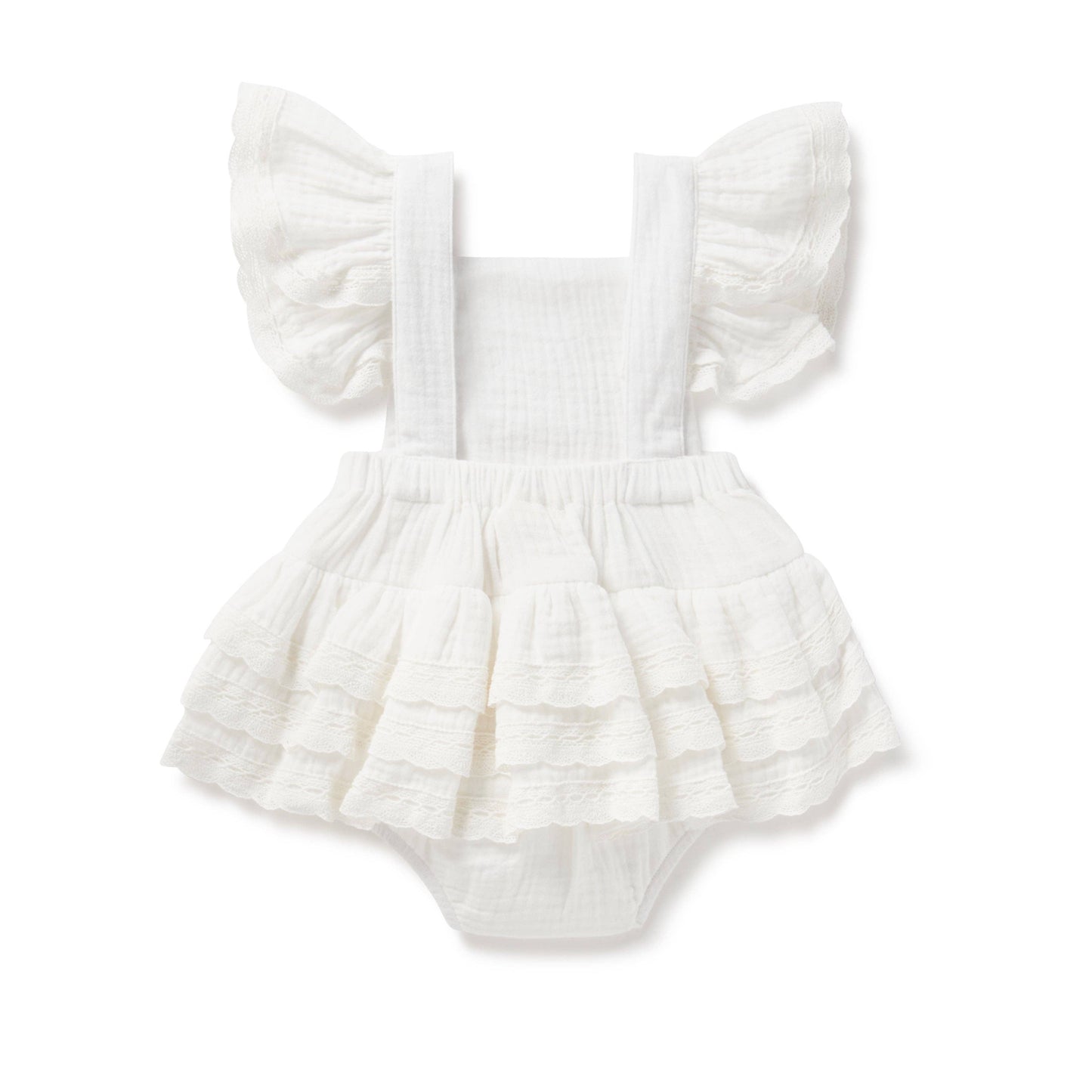 White Muslin Ruffle Playsuit