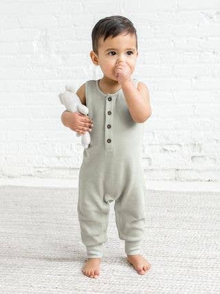 Wade Waffle Henley Romper - Mint