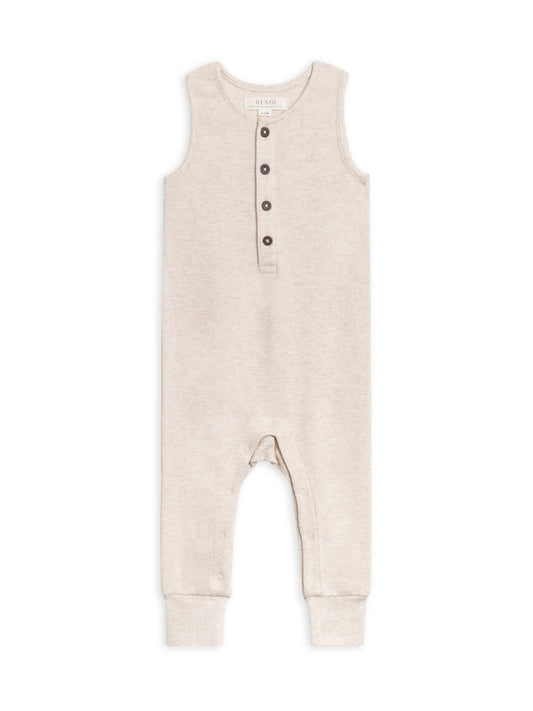 Wade Waffle Henley Romper - Heather Oat