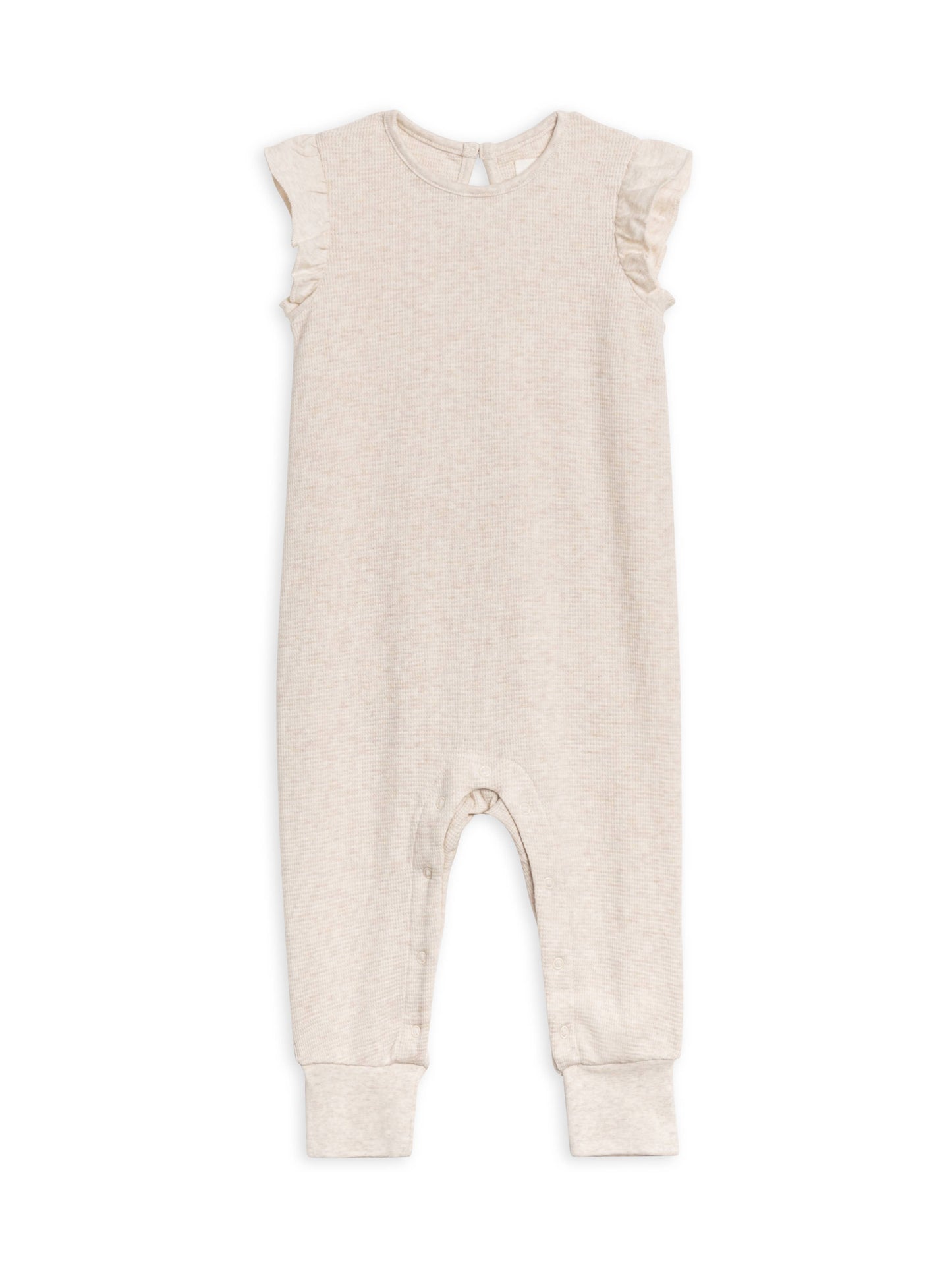 Maci Flutter Sleeve Waffle Romper - Heather Oat