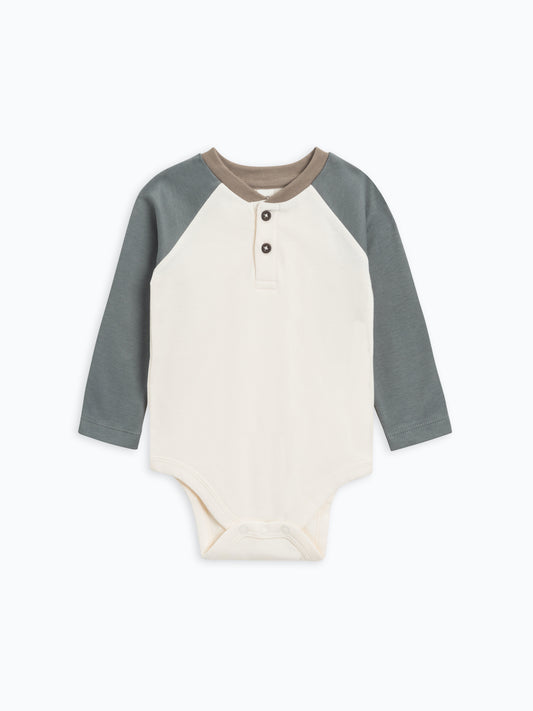 Lucas Raglan Henley Bodysuit - Ivory + Agave