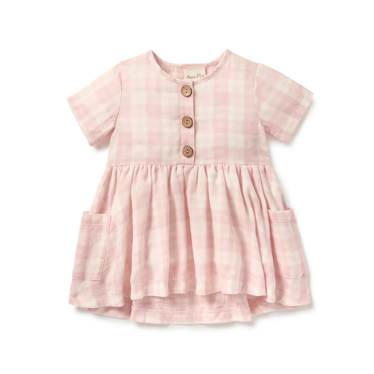 Pink Gingham Muslin Dress