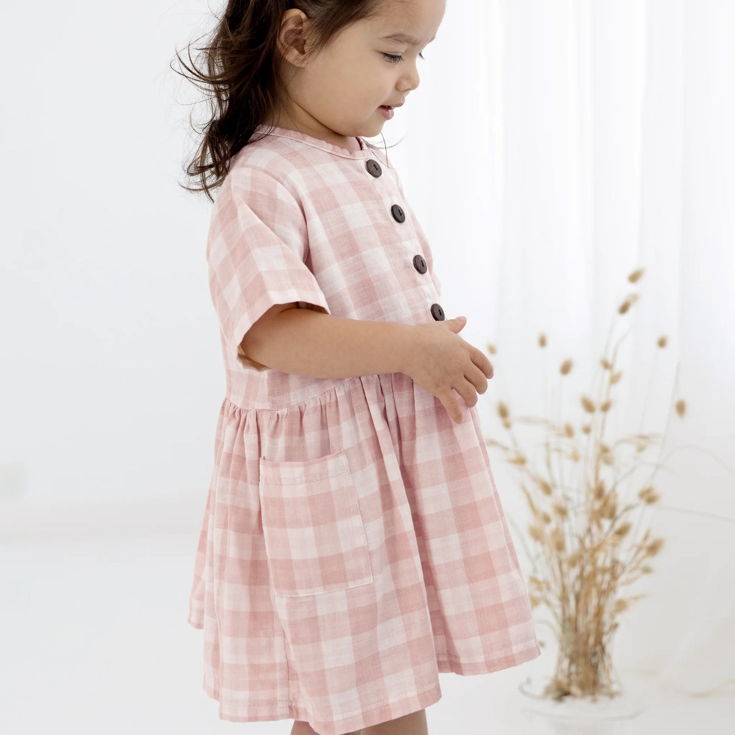 Pink Gingham Muslin Dress