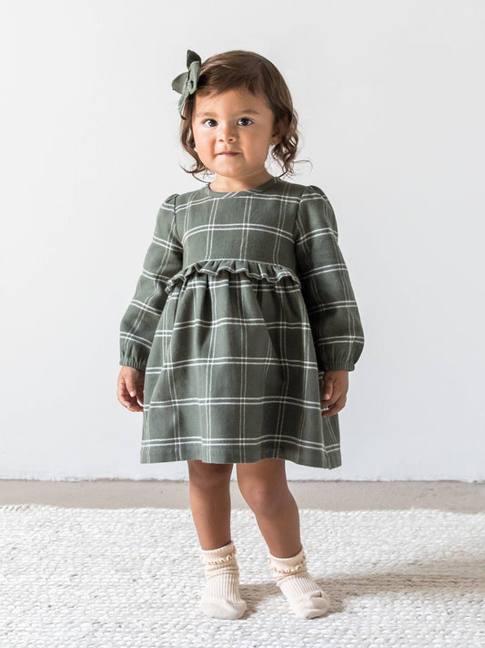 Toddler Sydney Flannel Ruffle Dress - Cypress Plaid