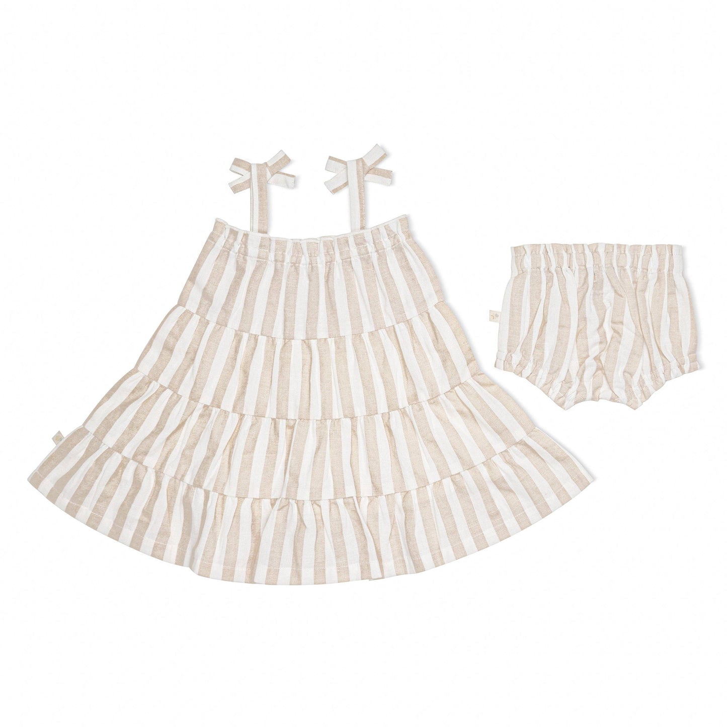 Tiered Strap Dress - Beige Stripes