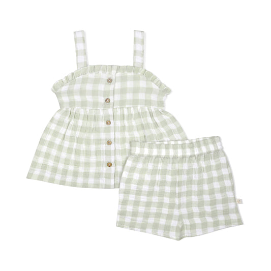 Gingham Peplum Top and Shorts Set